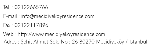The Residence Mecidiyeky telefon numaralar, faks, e-mail, posta adresi ve iletiim bilgileri